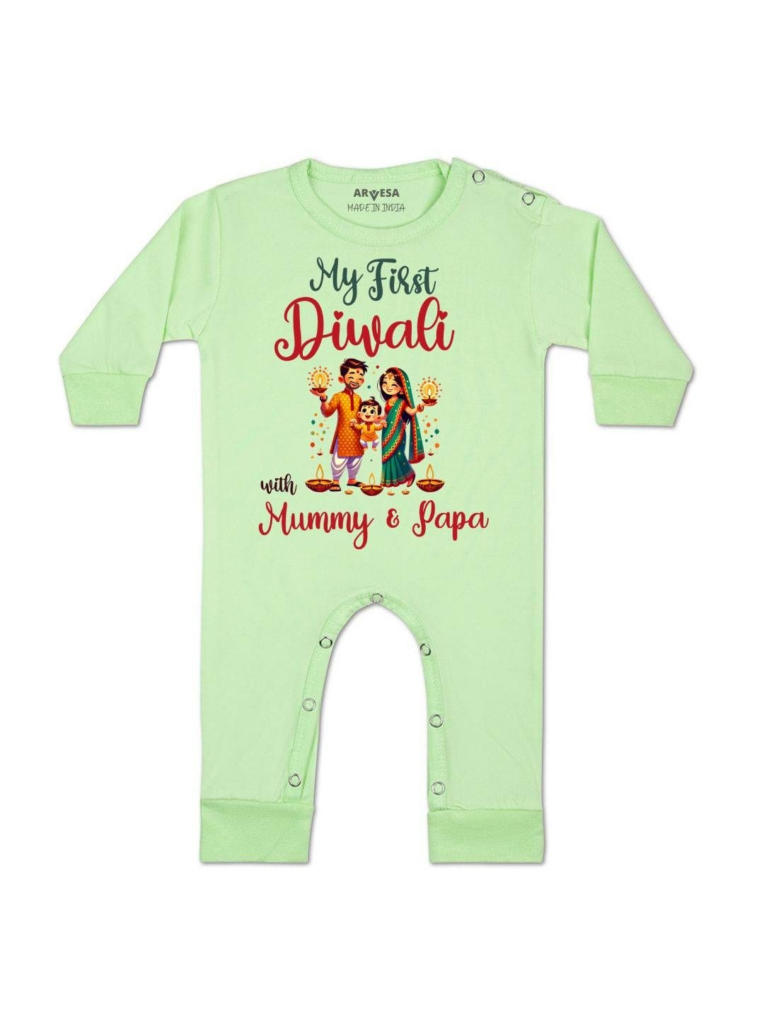 Arvesa Kids My First Diwali With Mummy & Papa Printed Rompers