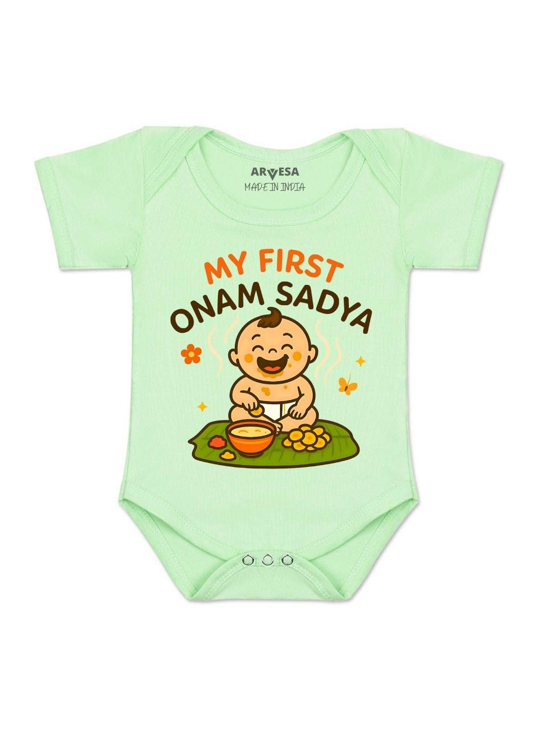 Arvesa Kids My First Onam Kids Printed Envelope Neck Short Sleeves Bodysuit