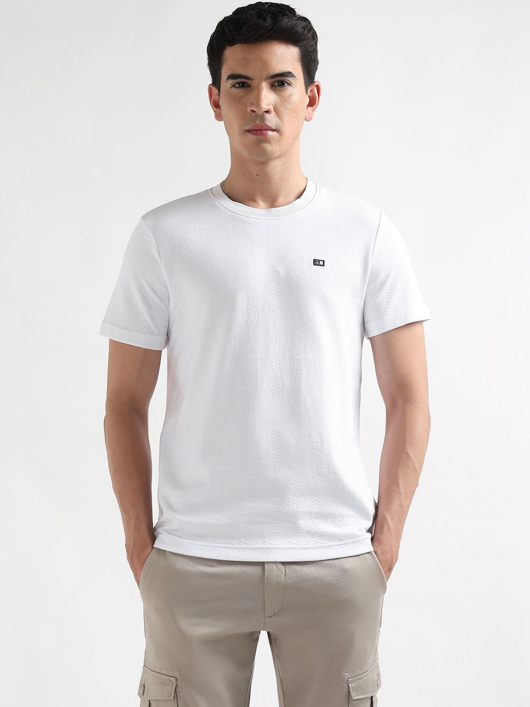 Arrow Sport Men Self Design Round Neck Pure Cotton Heritage T-shirt