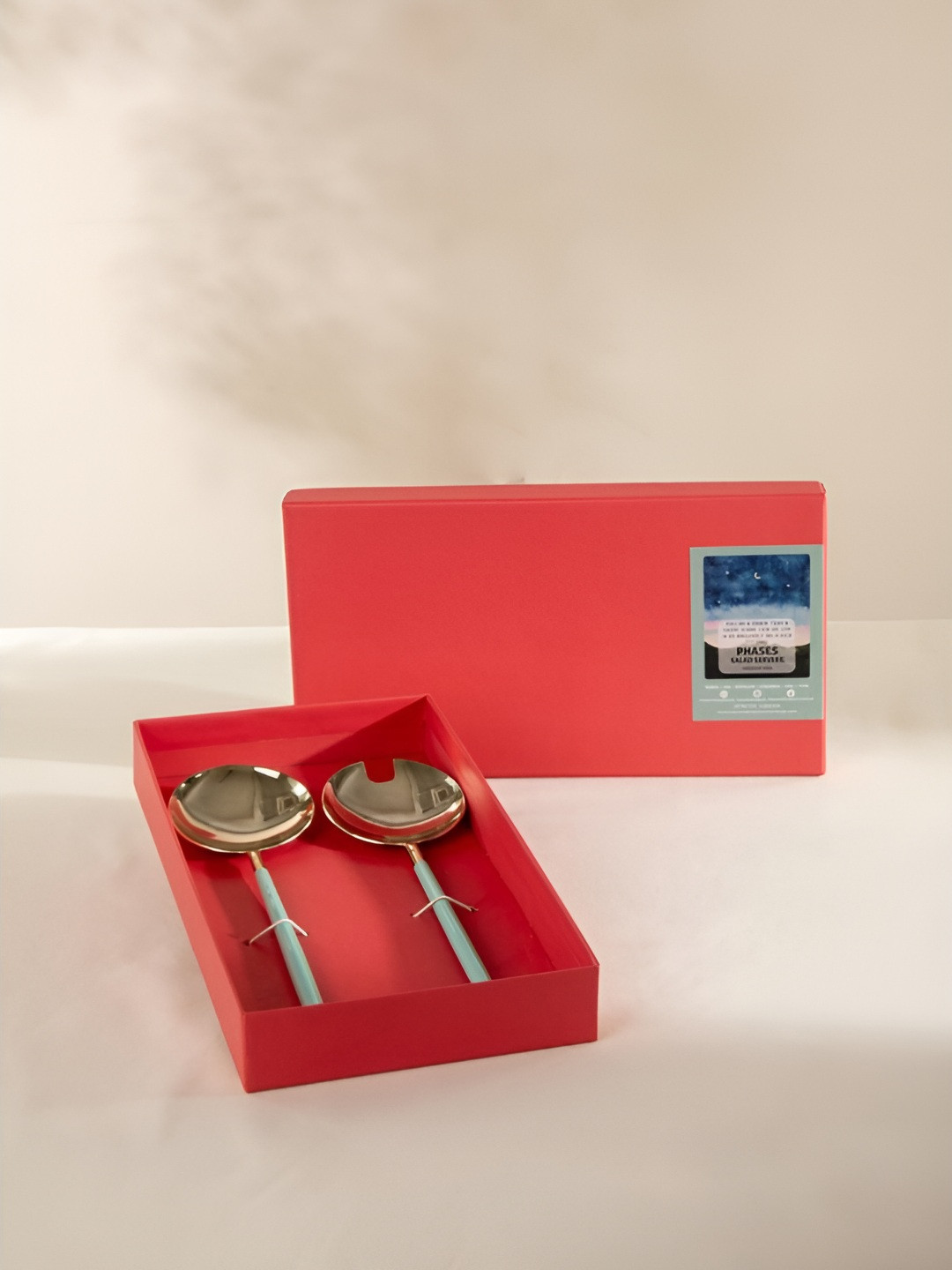 FREEDOM TREE Moon Flower Sea Green & Copper-Toned 2 Pieces Steel Cutlery Set