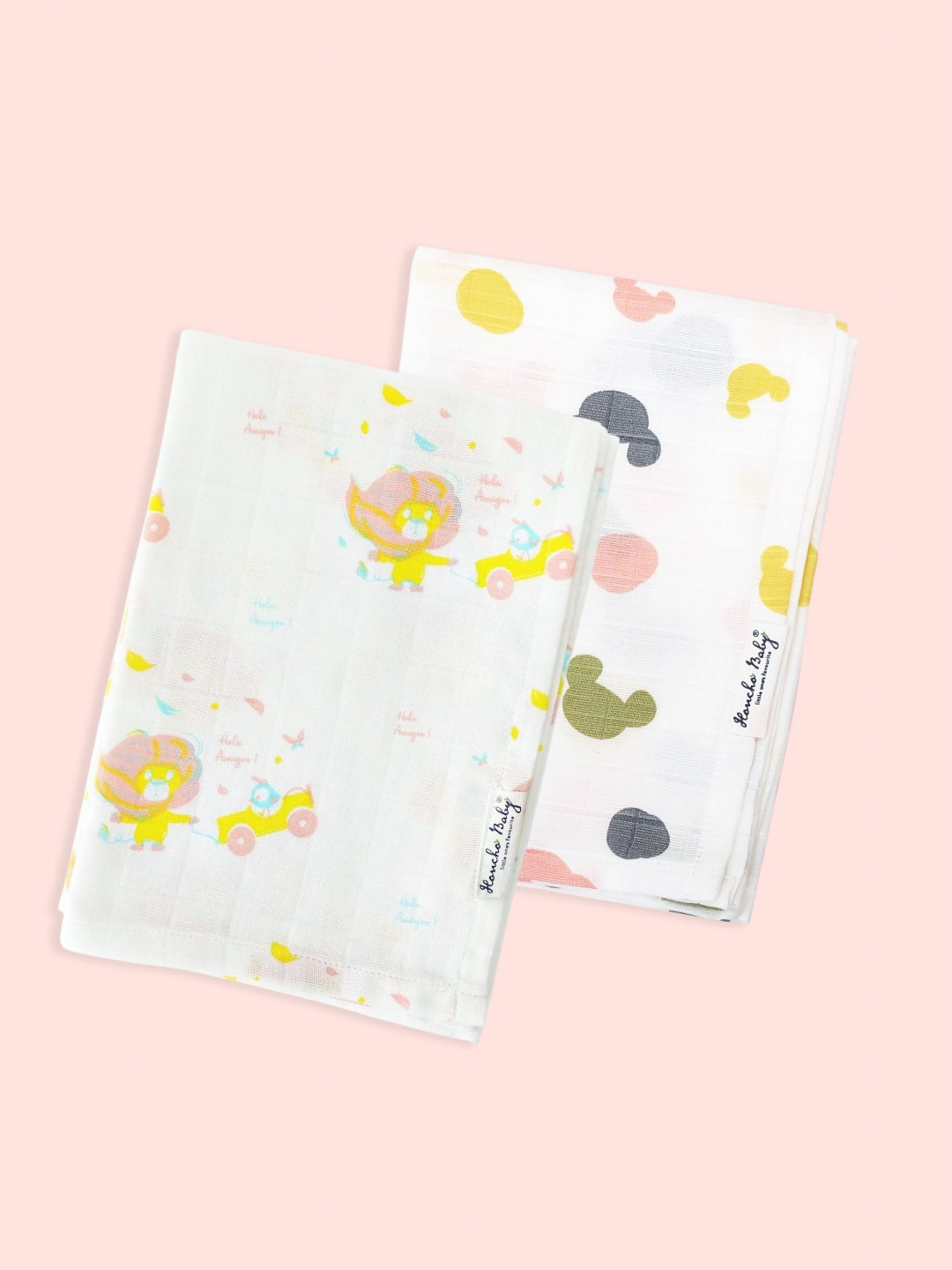 Honcho Baby Kids White & Pink 2 Pieces Printed Pure Cotton 250 GSM Towel Set