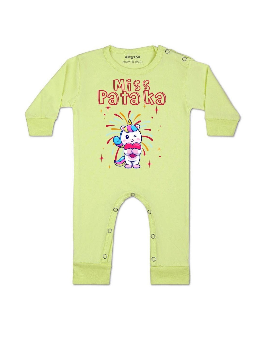 Arvesa Kids My First Diwali Printed Round Neck Long Sleeves Baby Rompers