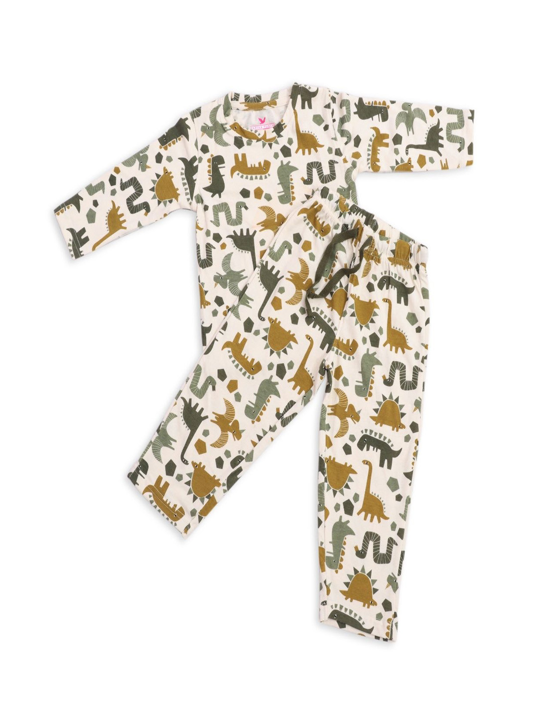 PAPIHA PUNCH Kids Dino Printed Organic Cotton T-shirt & Trousers