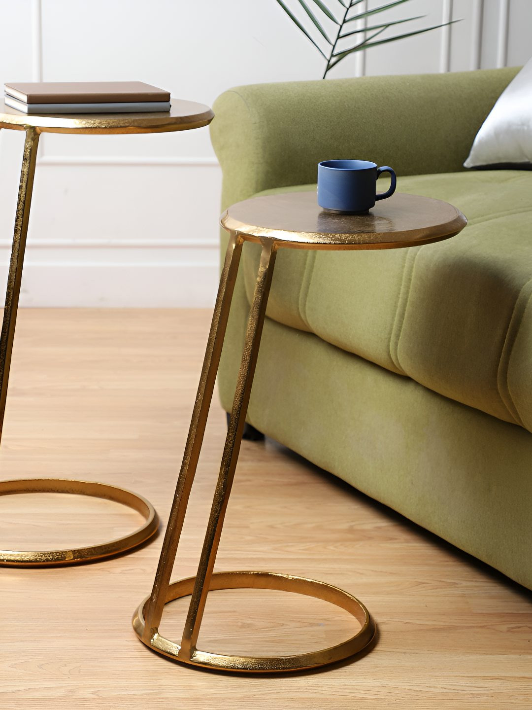 Decor de Maison 2 Pieces Yellow Textured Slanted Nesting Tables