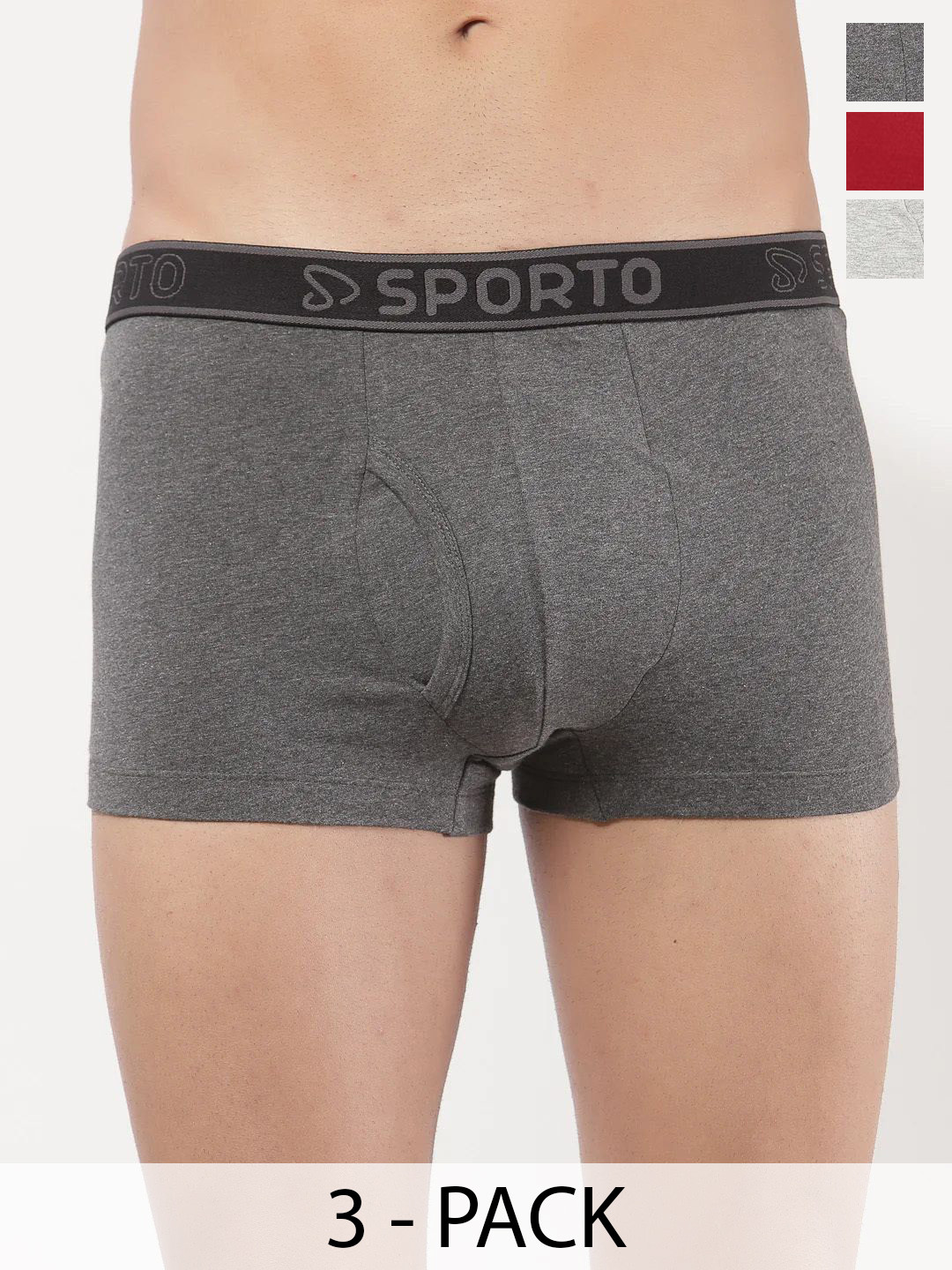 Sporto by Macho Pack Of 3 Bio-Polish Mid-Rise Short Trunks Sprto-M1022_A(1)-G(1)-R(1)-XL