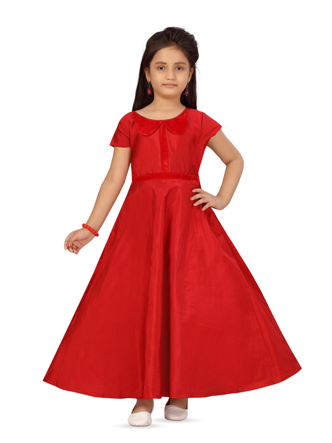 BAESD Girls Peter Pan Collar Cap Sleeves Maxi Dress