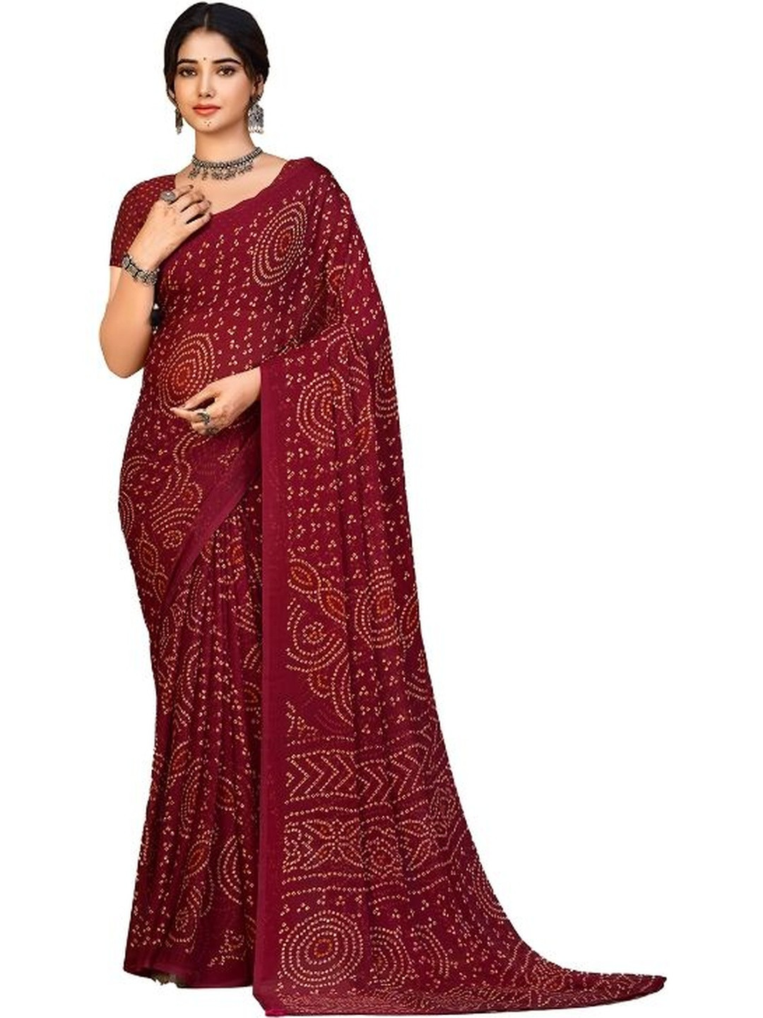 INDONIQ Printed Bandhani Saree With Blouse Piece