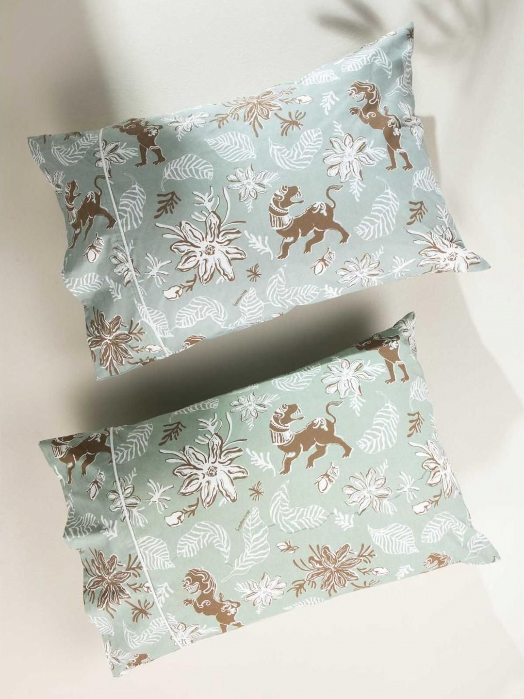 FREEDOM TREE Ahnan Green & White 2 Pieces Abstract Pure Cotton Rectangle Pillow Covers