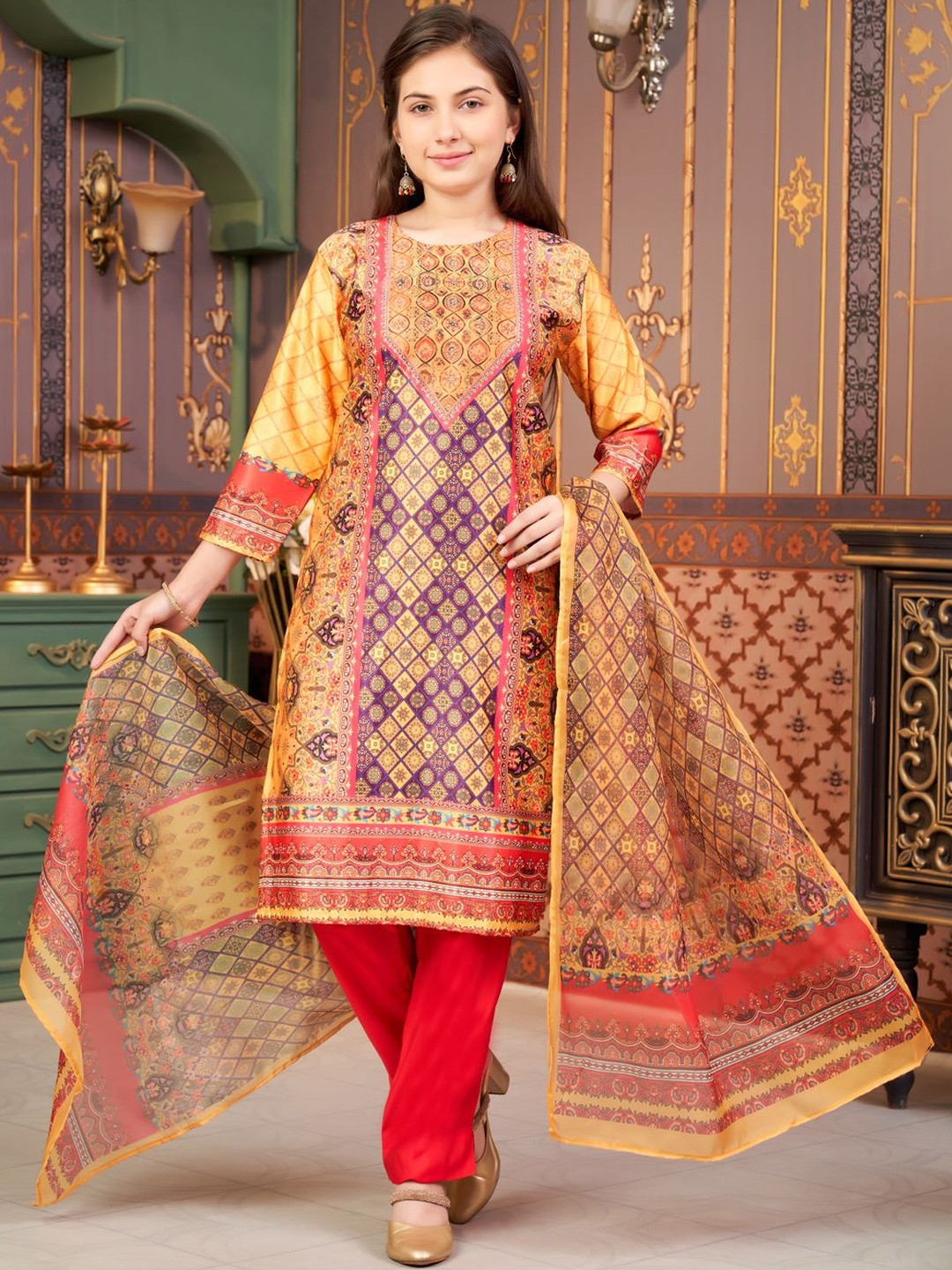 Muhuratam Girls  Satin Kurta Sets