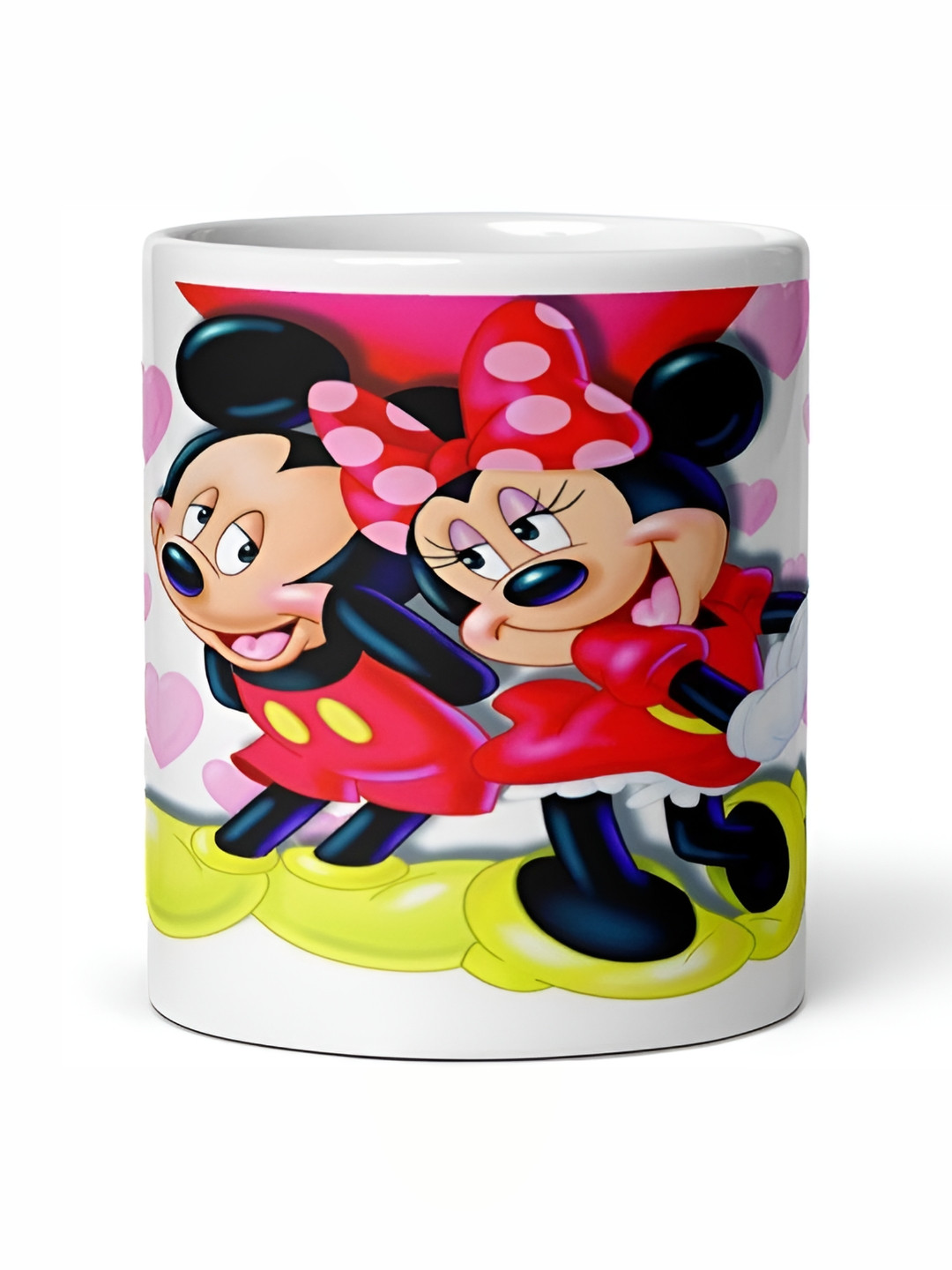 Mr UVD White & Pink Cartoon Characters Printed Ceramic Glossy Cups- 350 ml
