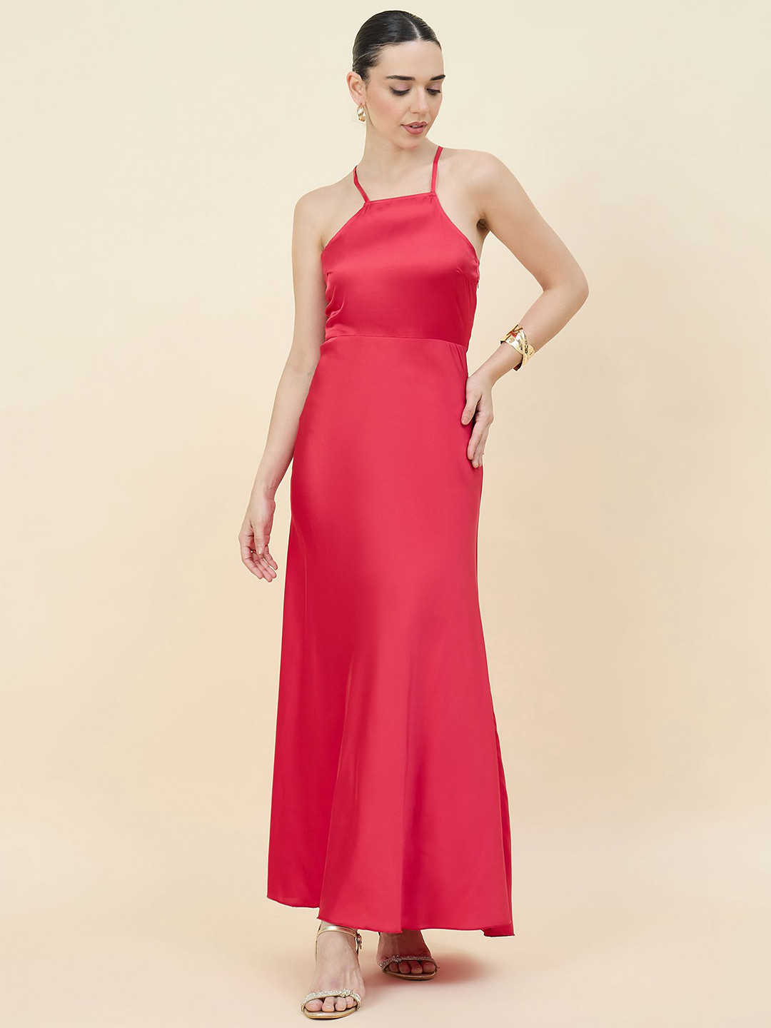 aayu Sheen Satin Sheath Maxi Dress