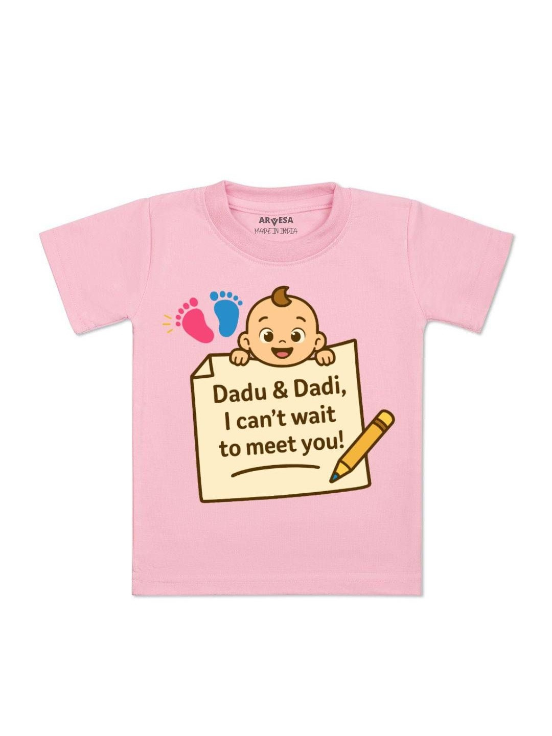 Dadu Dadi Cant Wait To Meet You Printed Kids Tshirt