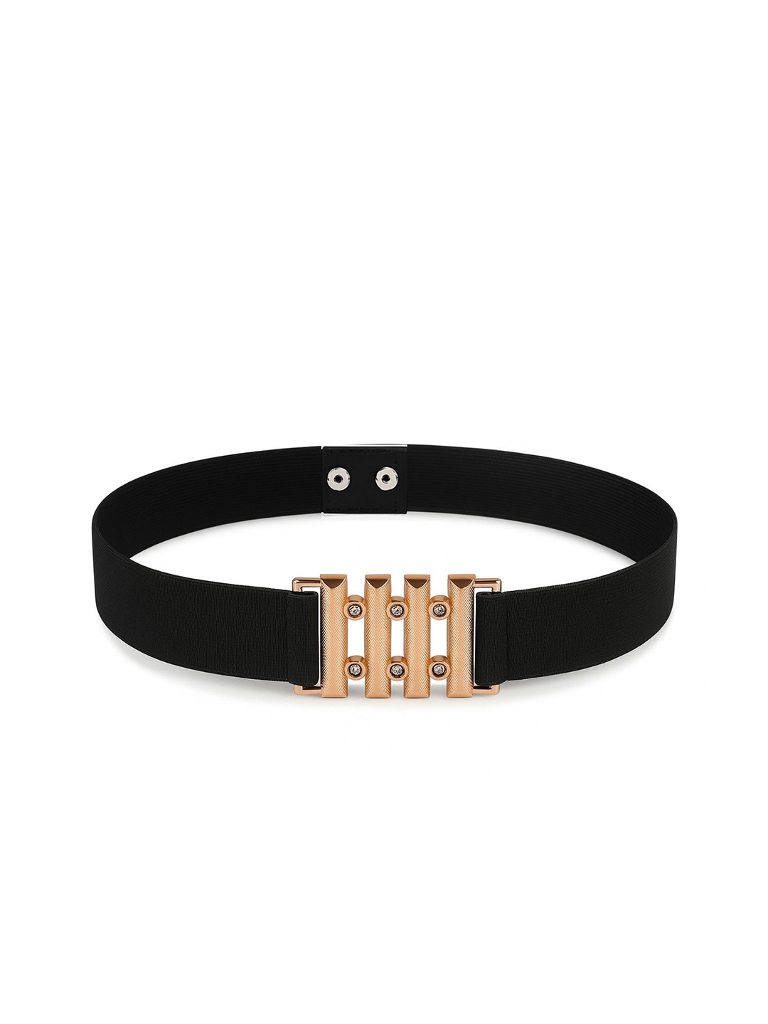 Niddleman Women Black Elastic Waist Belt with Embellished Buckle
