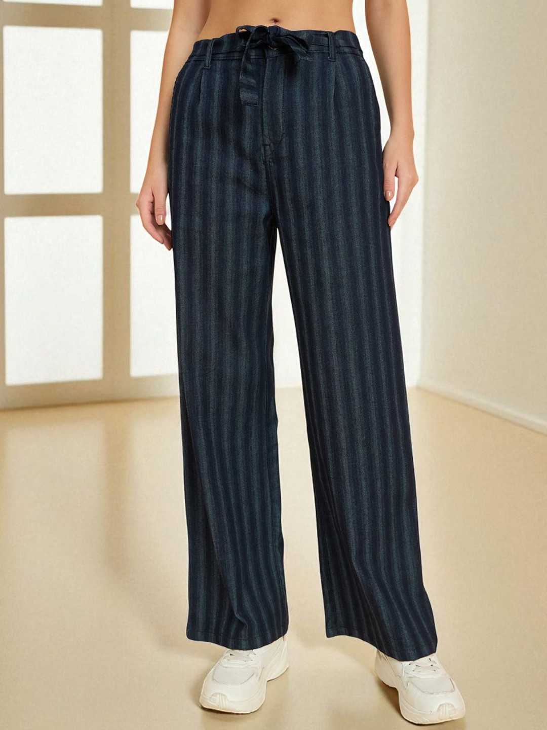 STUDIO NEXX Women Striped Flared Travel Features Parallel Trousers