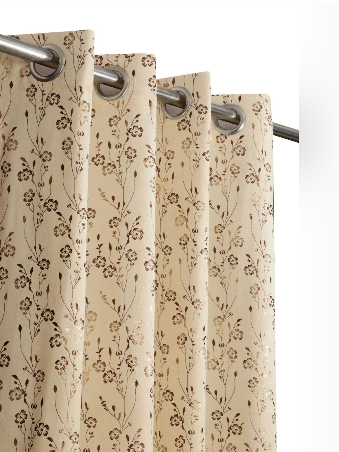 GEET CREATIONS Cream-Coloured & Gold 2 Pieces Floral Printed Velvet Long Door Curtain