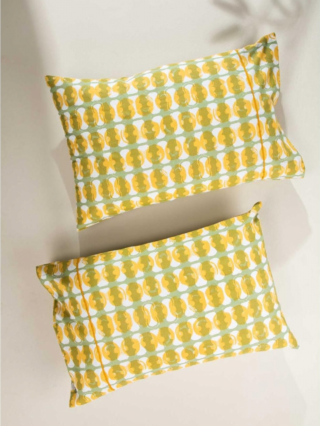 FREEDOM TREE Marica Yellow & White 2 Pieces Abstract Pure Cotton Rectangle Pillow Covers