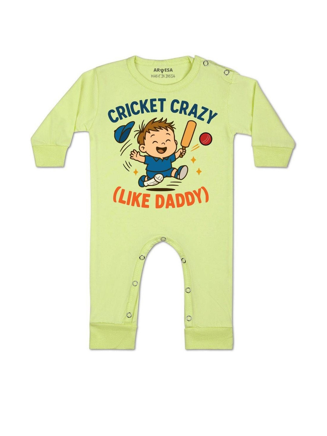 Arvesa Kids Cricket Crazy Like Daddy Printed Round Neck Romper