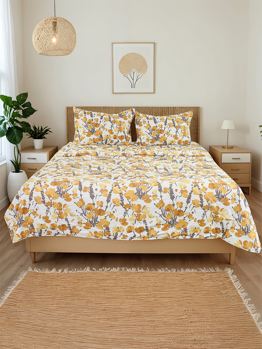 House This Yellow & White Floral Mild Winter Pure Cotton 150 GSM Single Bed Dohar