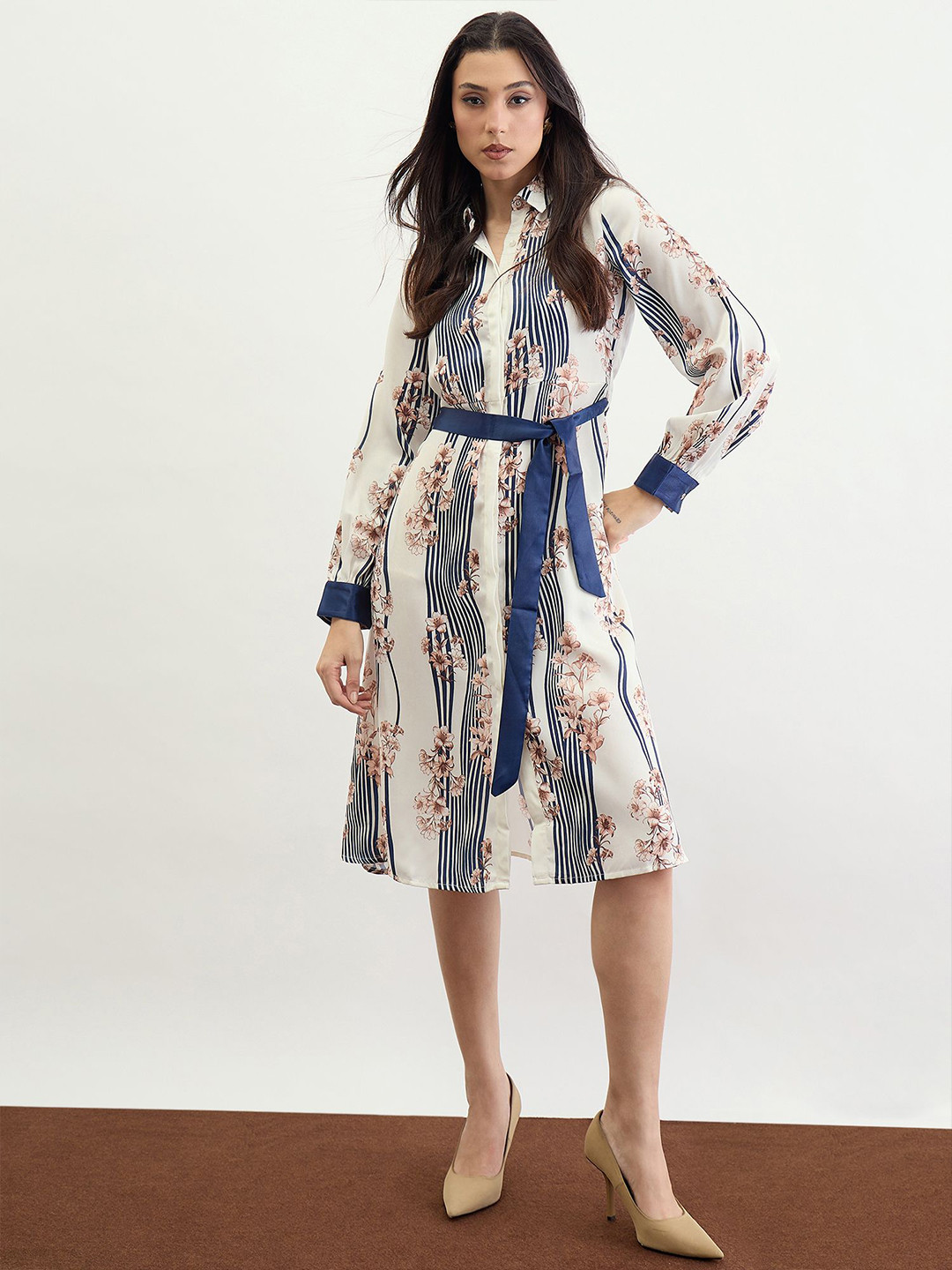 Iconic Women Floral Print Shirt Midi Dress