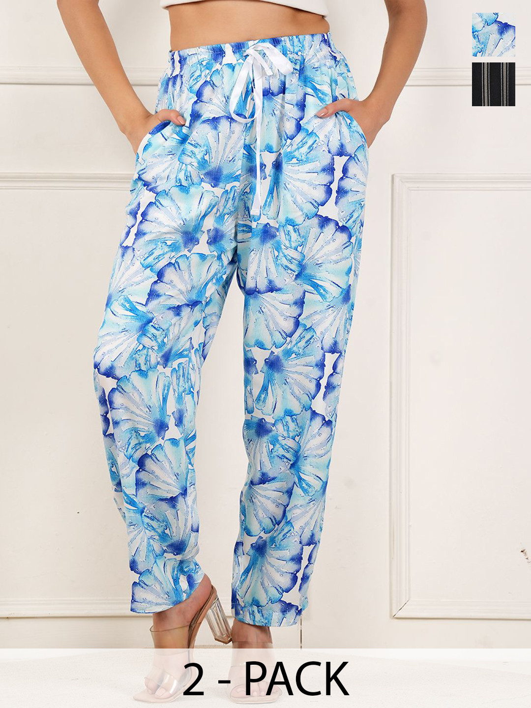 Style Shoes Women Pack Of 2 Floral Printed Trousers