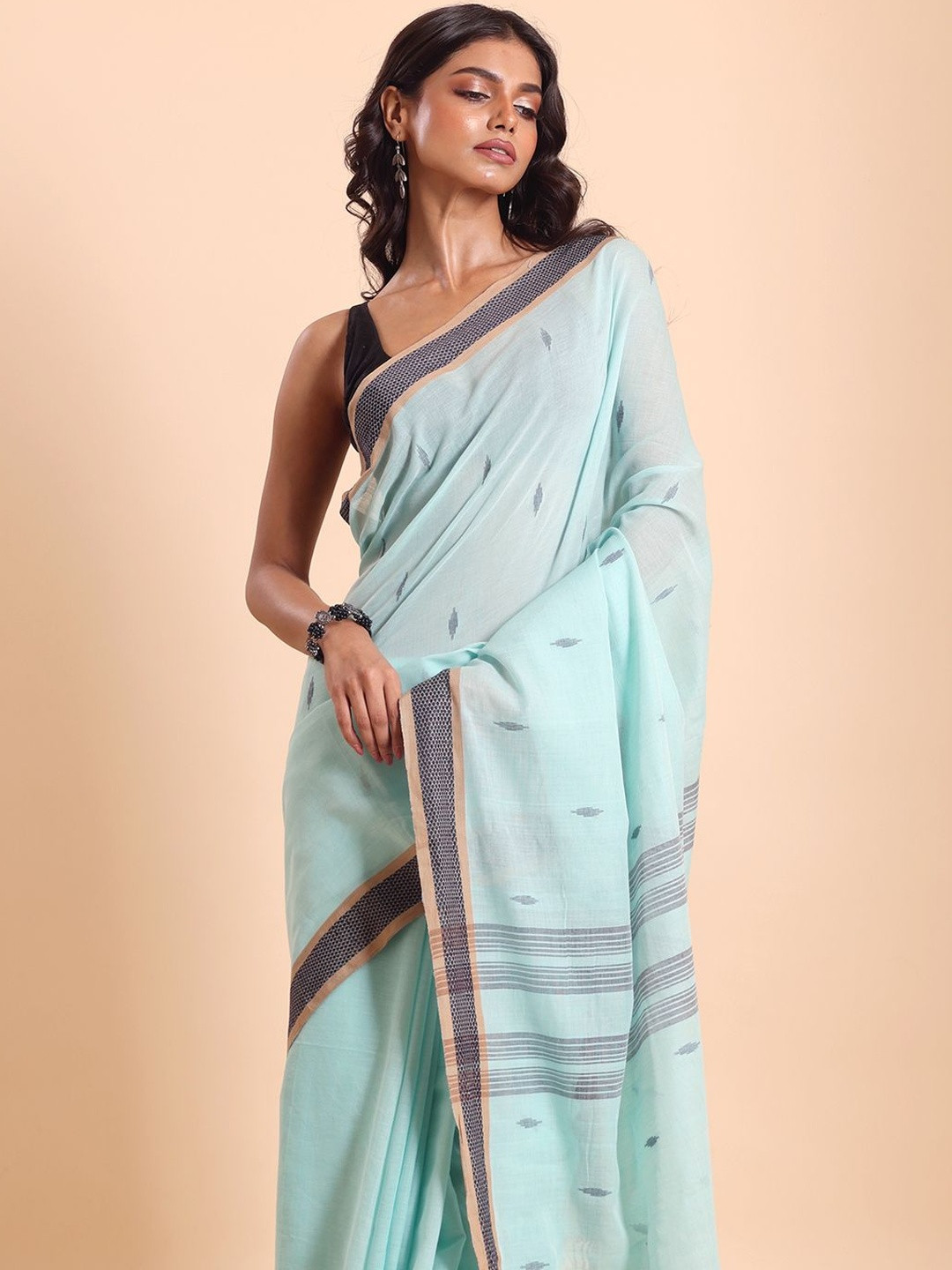 BLOUSON Geometric Woven Design Buti Santipuri Saree With Blouse Piece