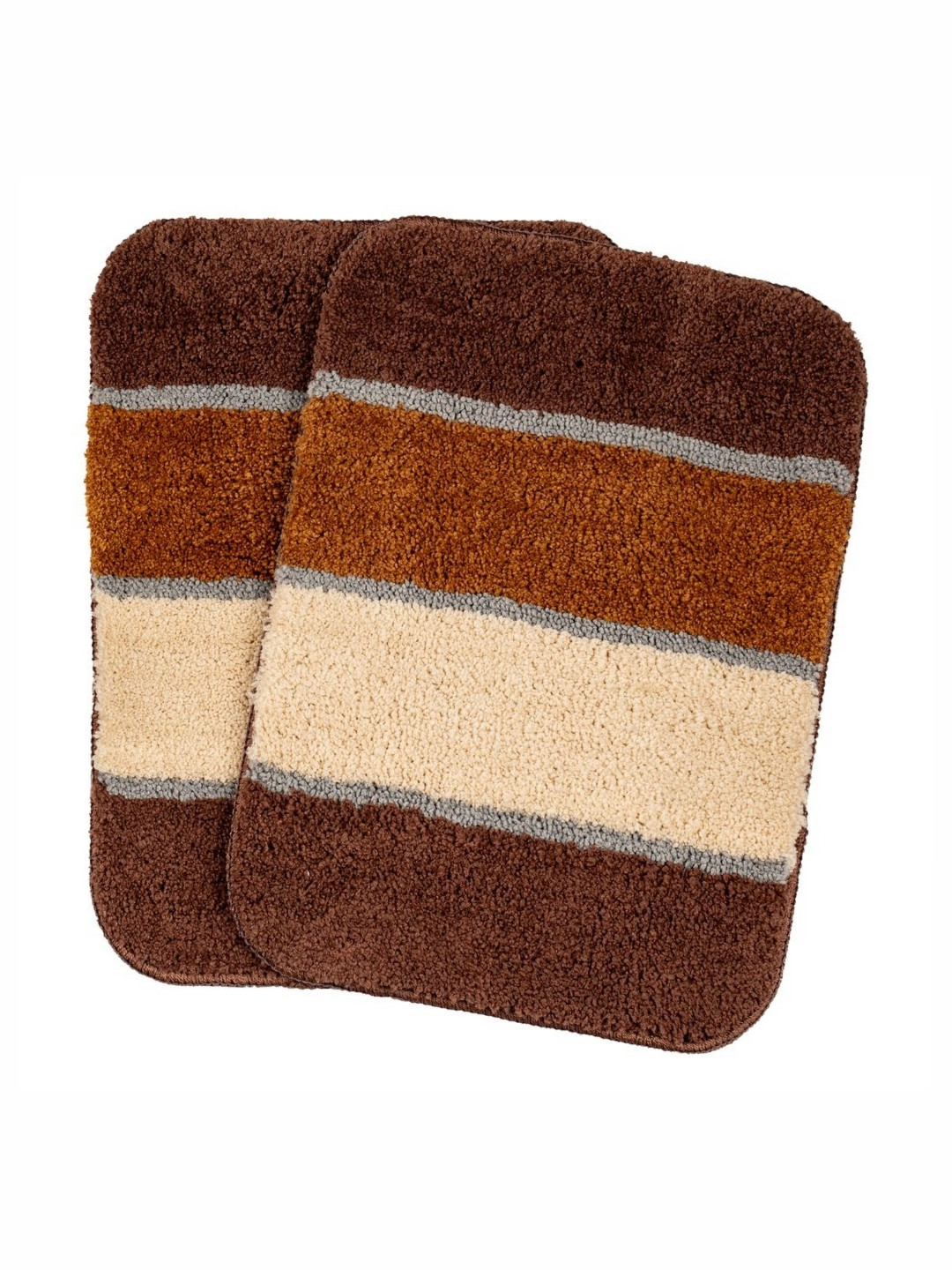 Saral Home Tris Brown 2 Pieces Soft Striped Thick Microfiber Anti-Skid Bath Mats