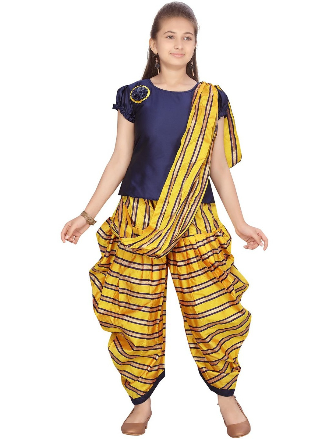 Muhuratam Girls Navy-Blue Colour Patiala Suit Set