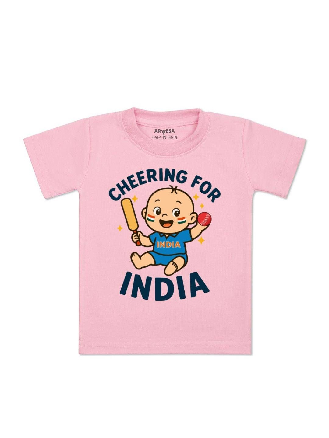 Arvesa Kids Cheering For India Graphic Printed Short Sleeves Cotton T-shirt
