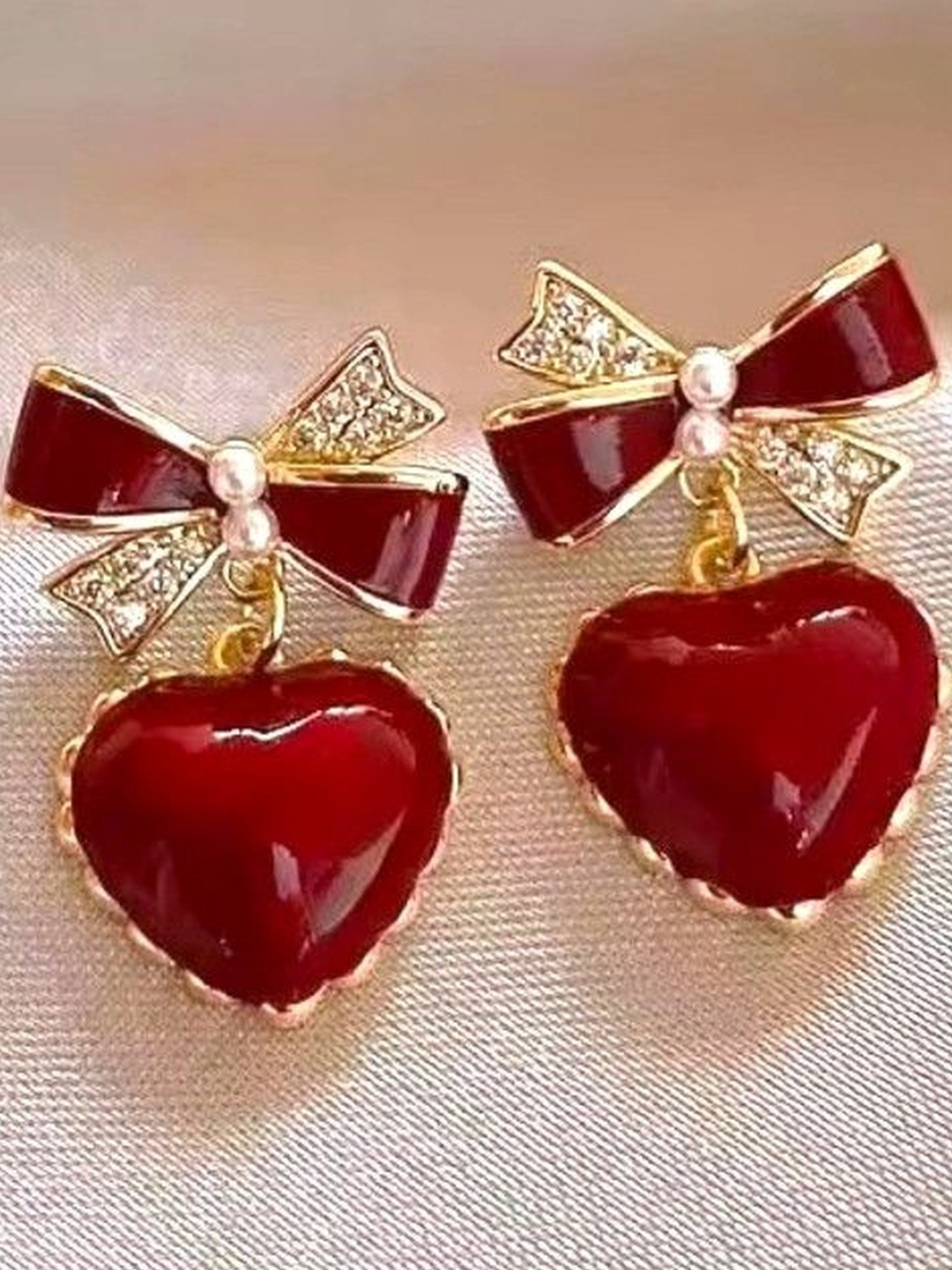 Tiso Korean Heart Bow Earrings