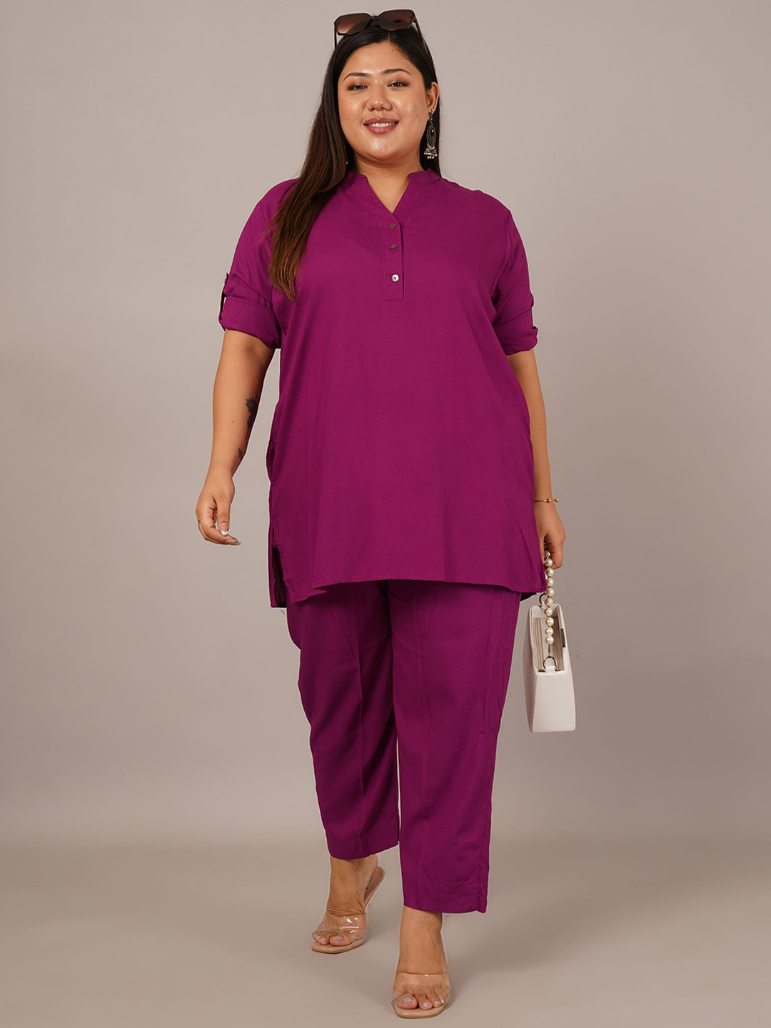 ANGOORI FASHION Women Purple Tunic and Trouser Co-Ords Set