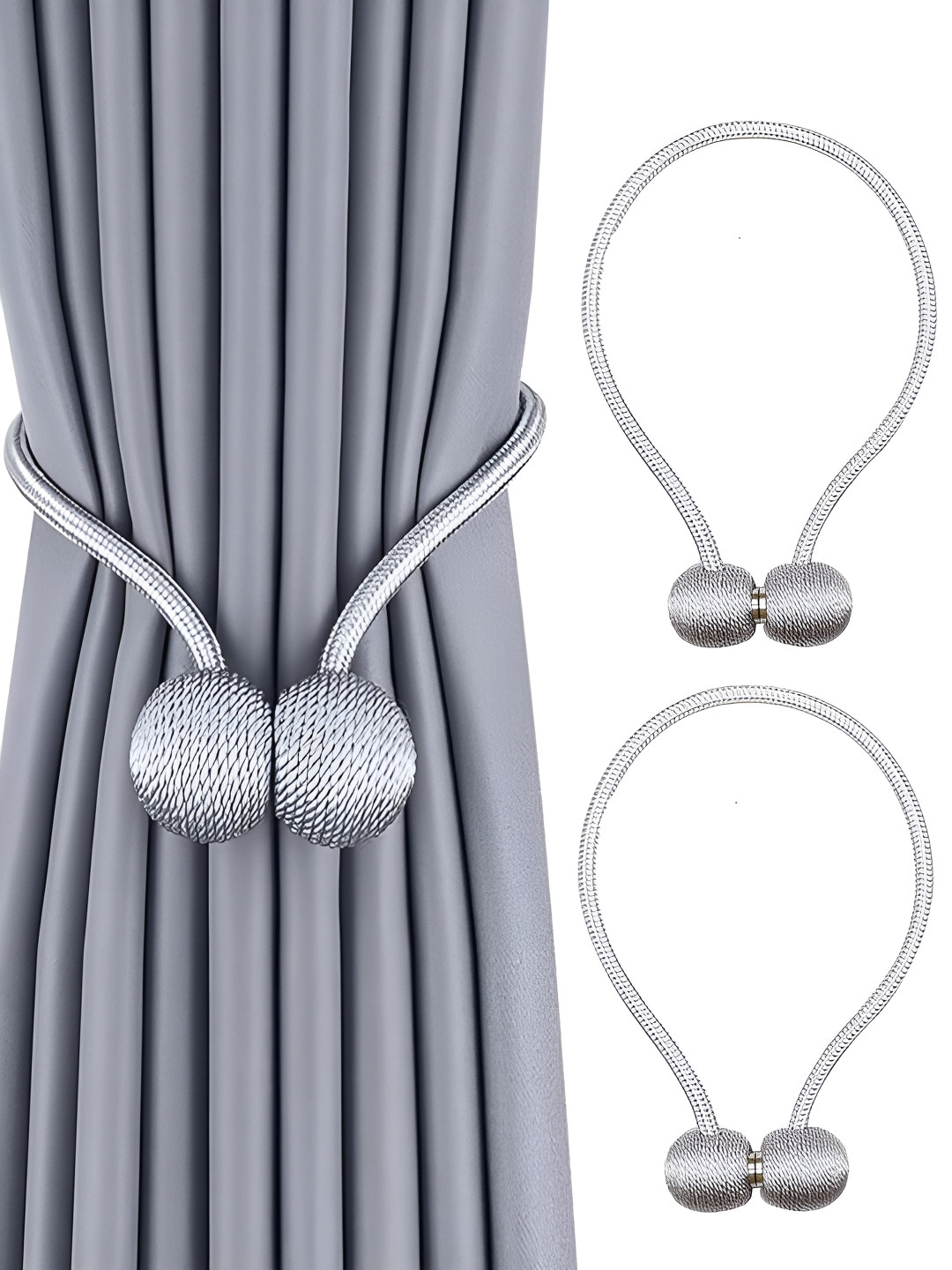 TIED RIBBONS 2 Pieces Grey Textured Curtain Tie-Backs