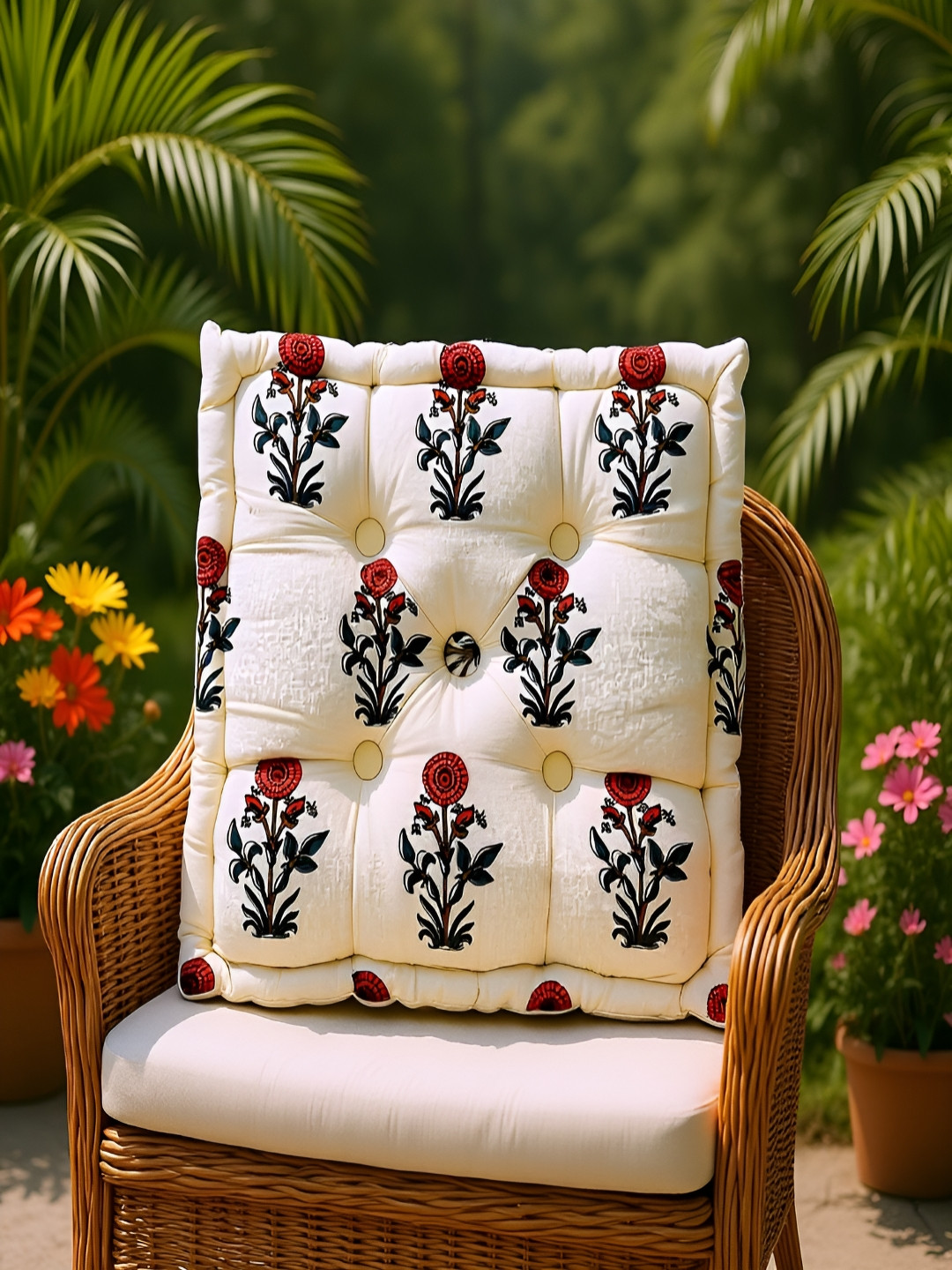 RRC Maroon & White Jaipuri Floral Printed General Support Chair Pad