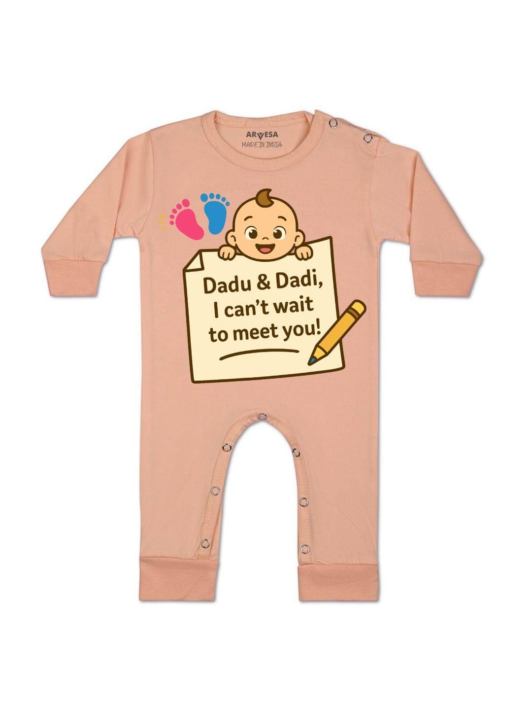 Dadu Dadi Cant Wait To Meet You Printed Baby Rompers