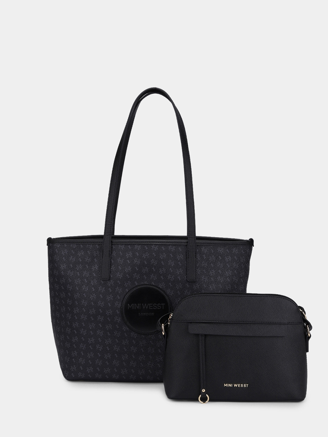 MINI WESST East West Luxe Brand Logo Printed PU Structured Tote Bag