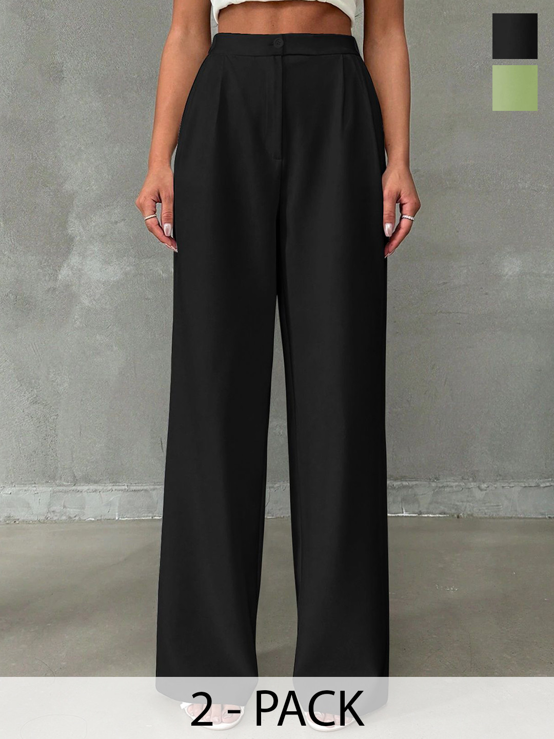 BAESD Women Pack Of 2cRelaxed Straight Leg High-Rise Non Iron Regular Trousers