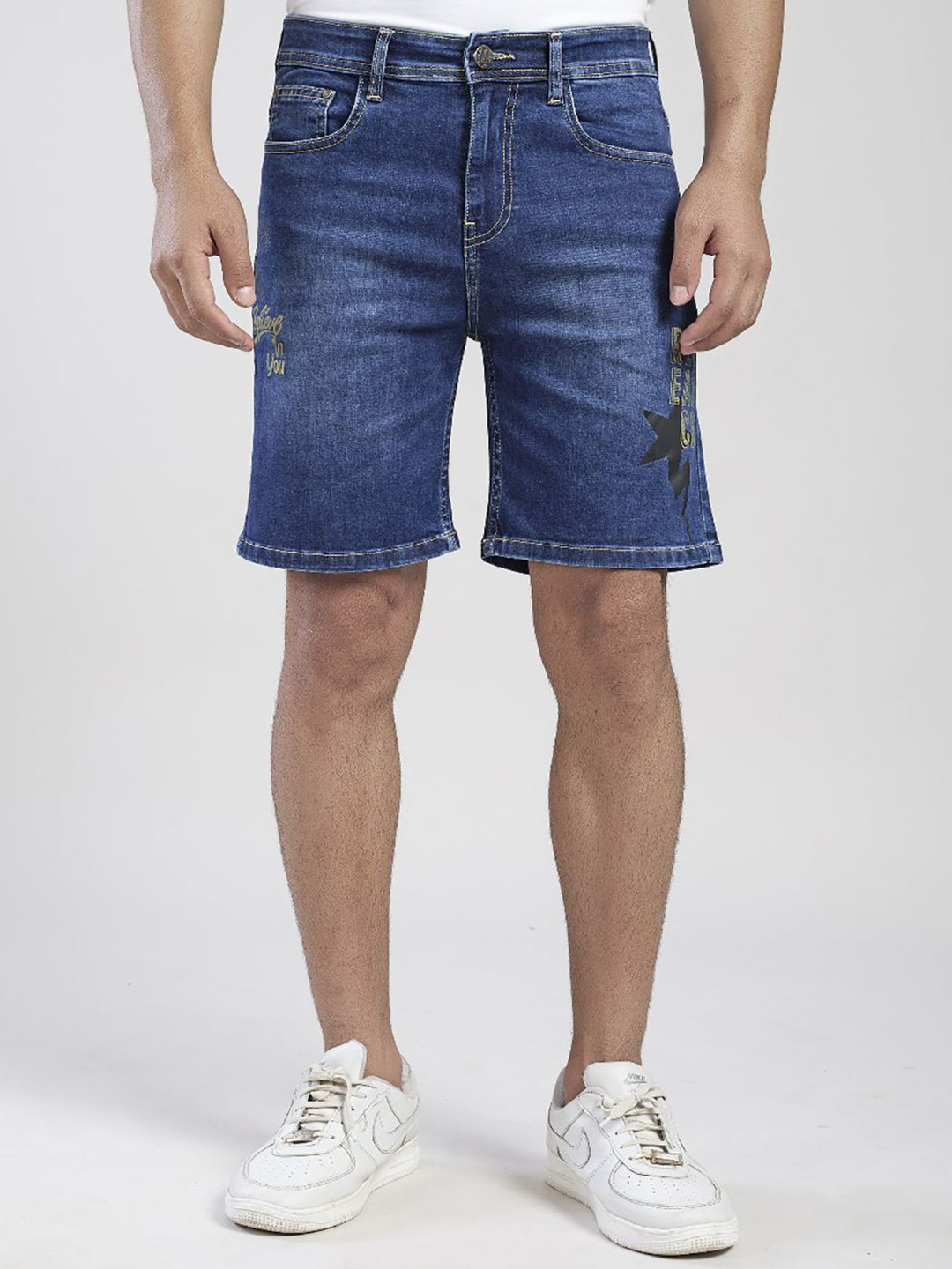 FLYING SHARK Men Slim Fit Mid-Rise Denim Shorts