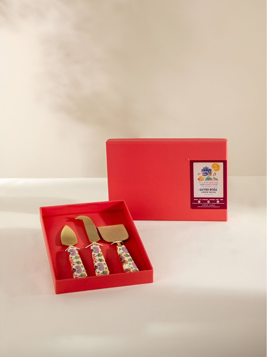 FREEDOM TREE Moon Flower White & Green 3 Pieces Printed Steel Cutlery Set