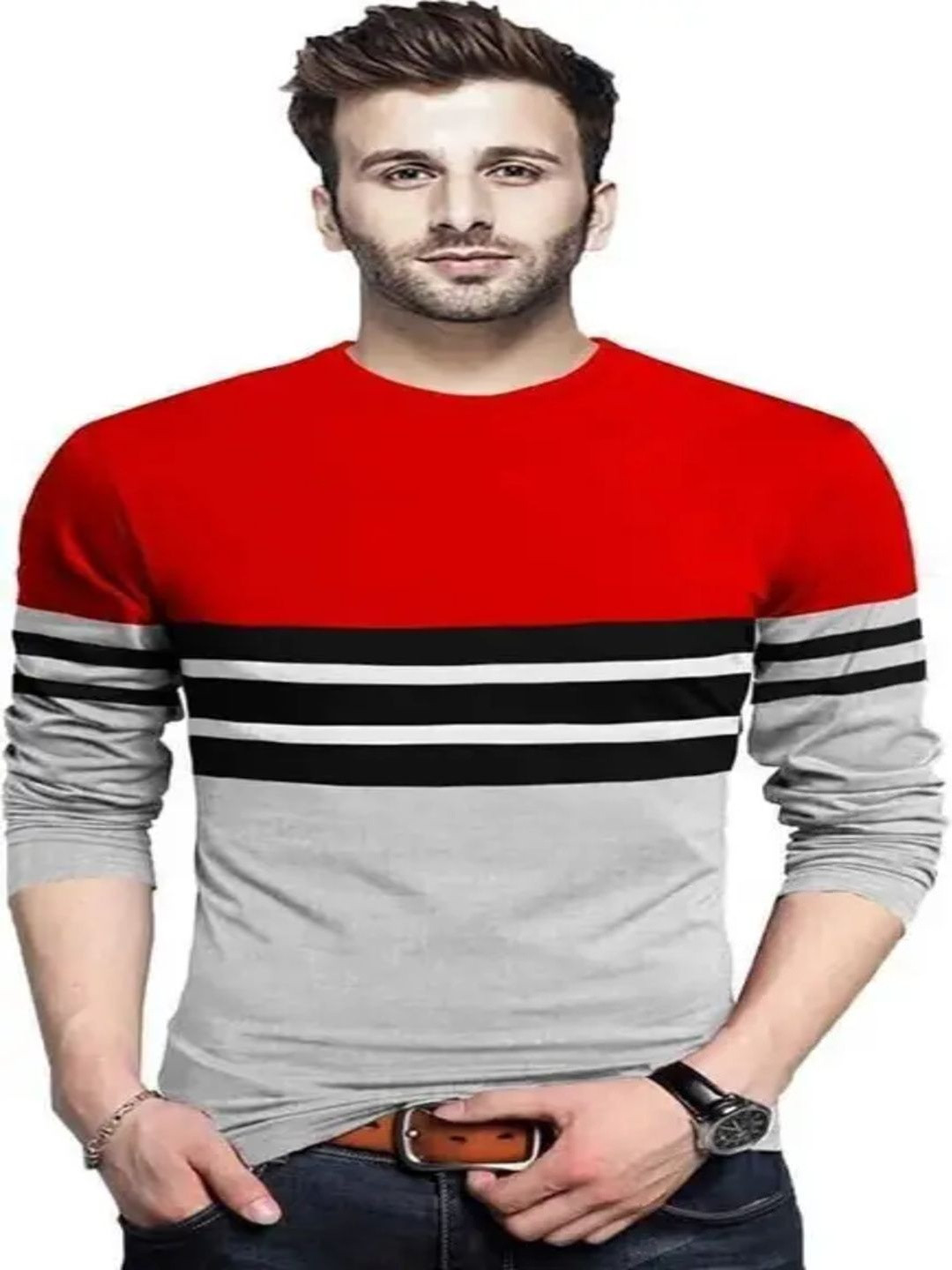 WRODSS Round Neck Colourblocked Relaxed Fit Cotton T-shirt