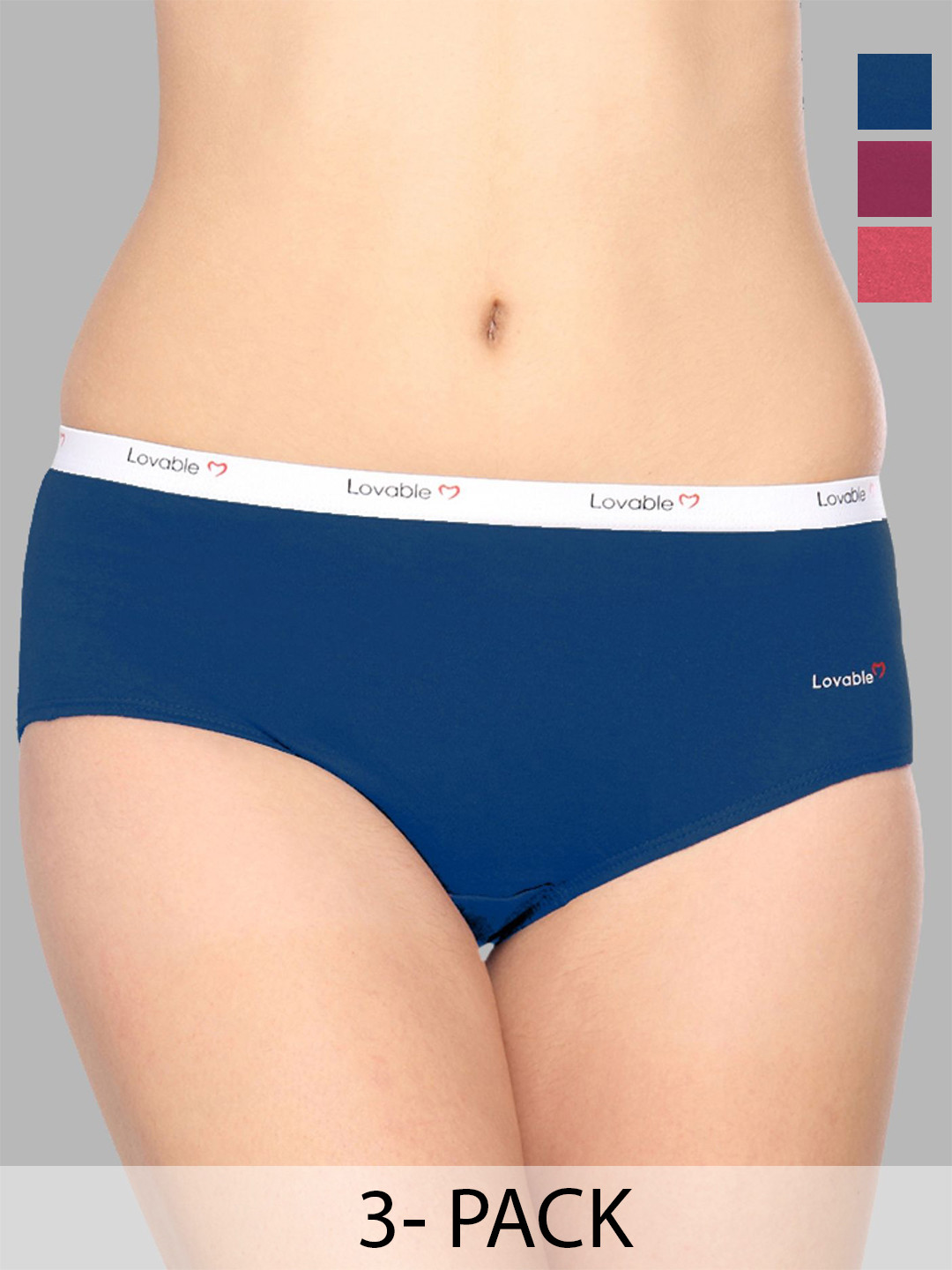 Lovable Pack Of 3 Cotton Mid-Rise Antimicrobial Full Coverage Hipster Briefs CTN DAILIES
