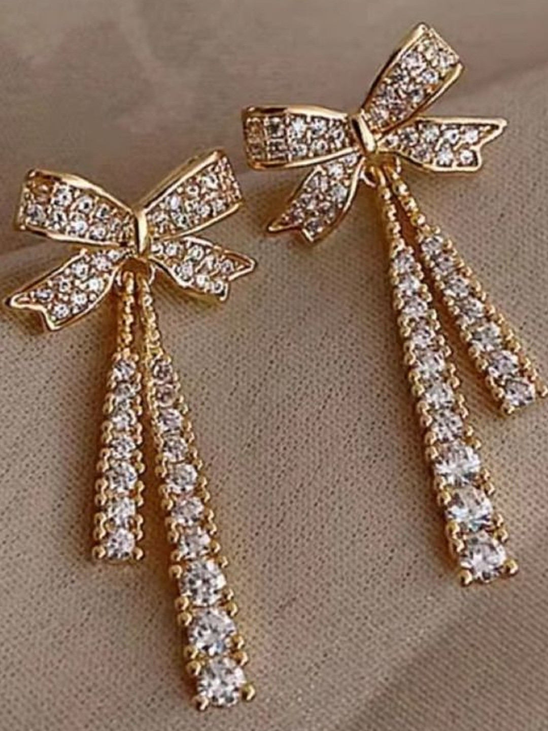 Tiso Women Alloy Rhinestone Gold-Plated Contemporary Bow Earrings
