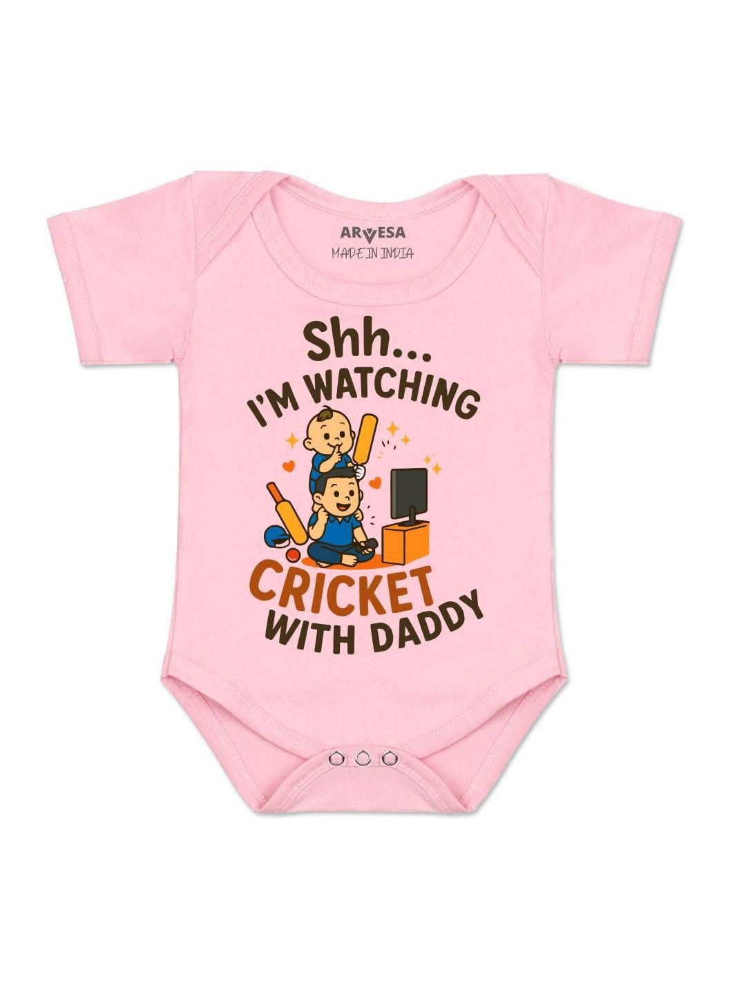 Shh I'm Watching Cricket With Daddy Printed Romper