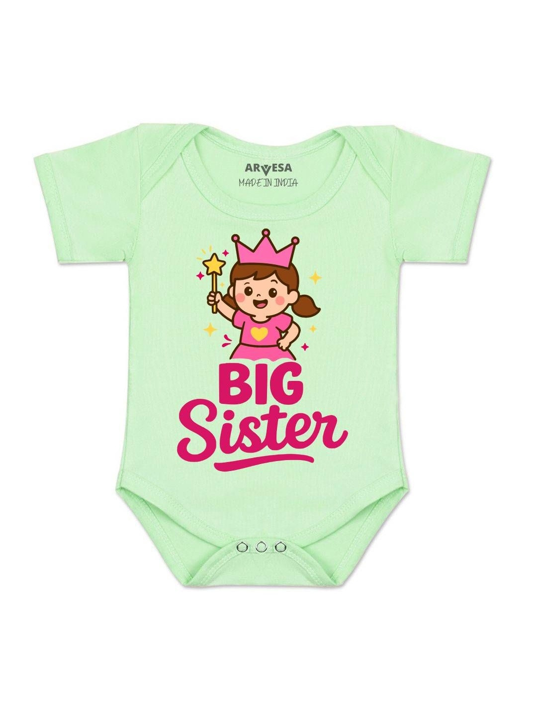 Arvesa Girls Big Sister Printed Envelope Neck Short Sleeves Cotton Bodysuit