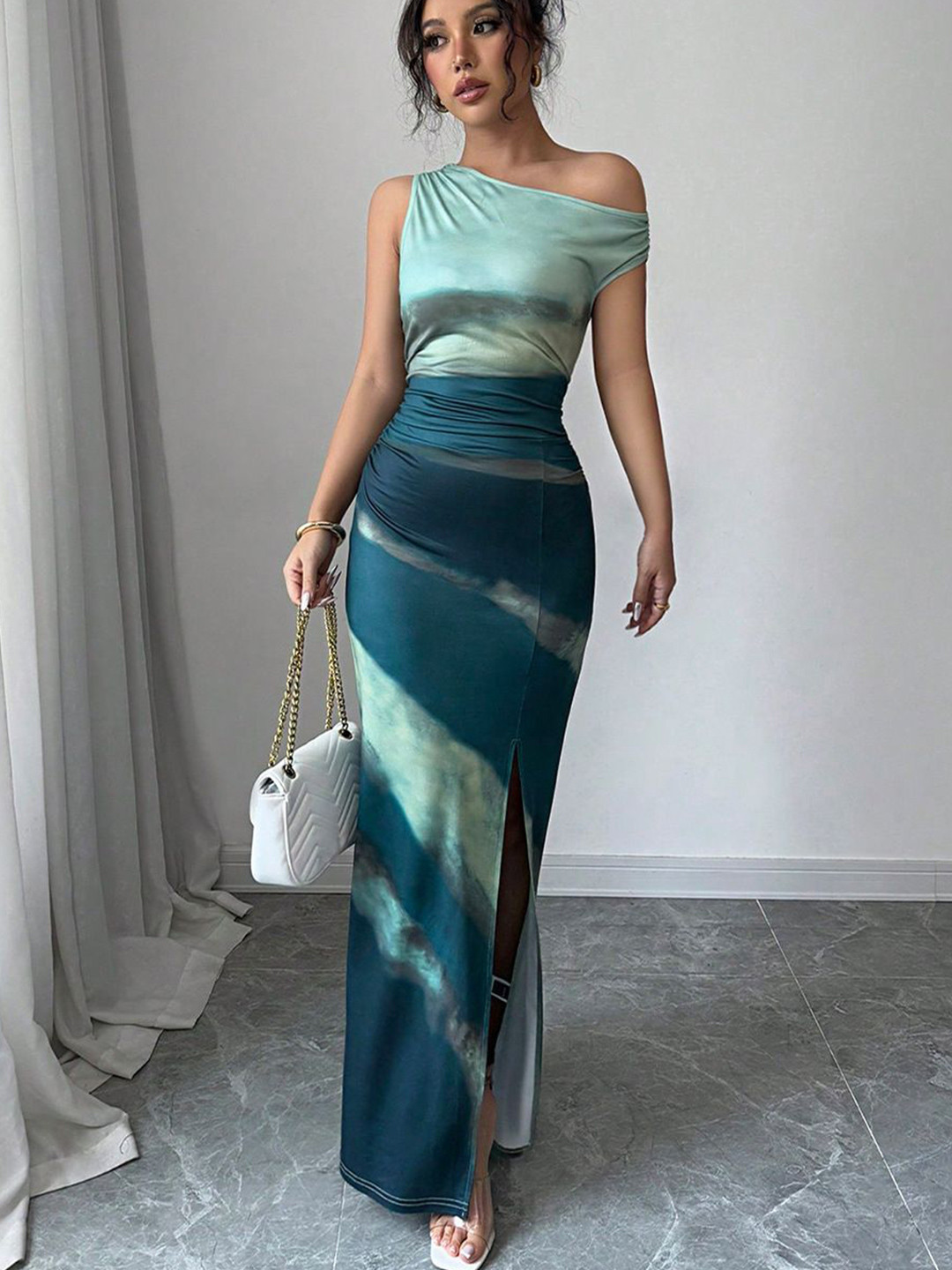 StyleCast Women Colorblocked One Shoulder Maxi Dress