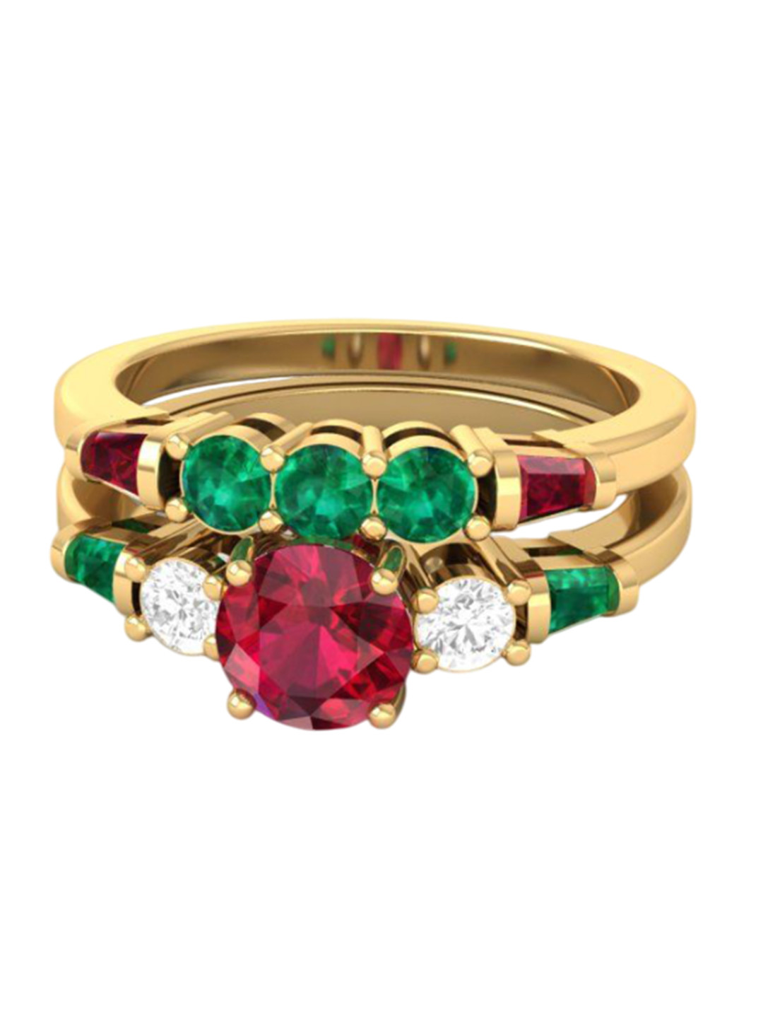 Eddicted Set Of 2 925 Sterling Silver 14K Gold-Plated Diamond Studded Finger Rings