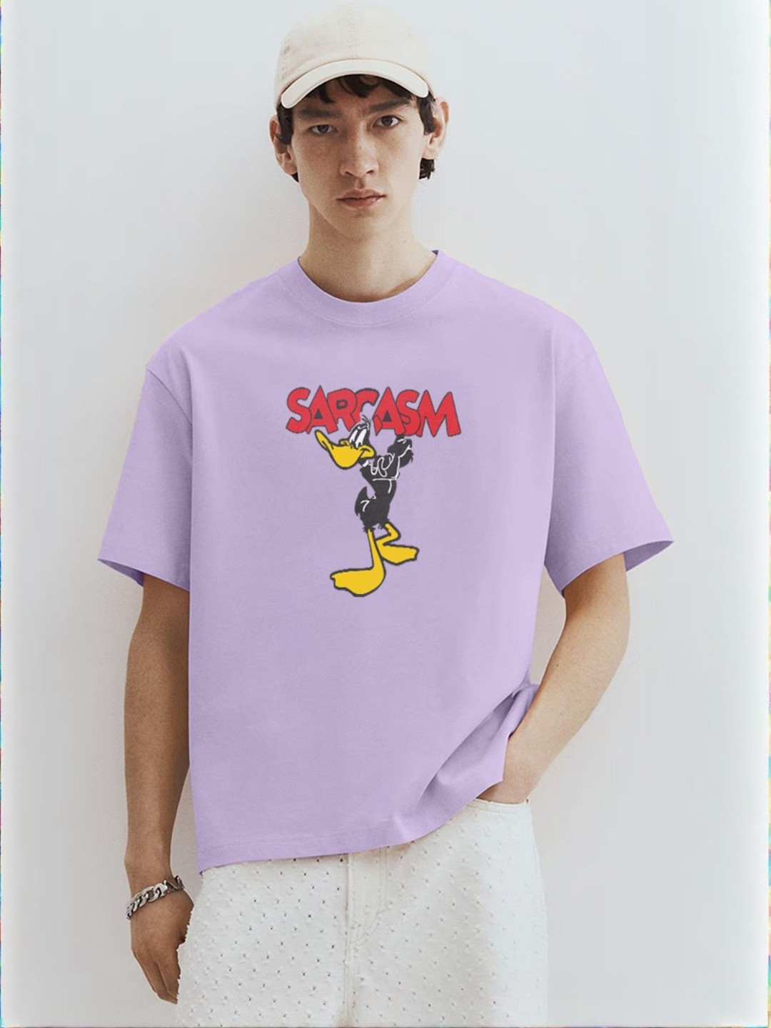 MaverIQ Donald Duck Printed Round Neck Organic Cotton Oversized T-shirt