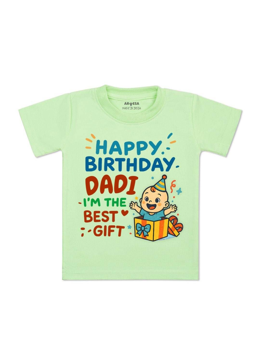 Arvesa Kids Happy Birthday Dadi Printed Half Sleeves Round Neck Tshirt