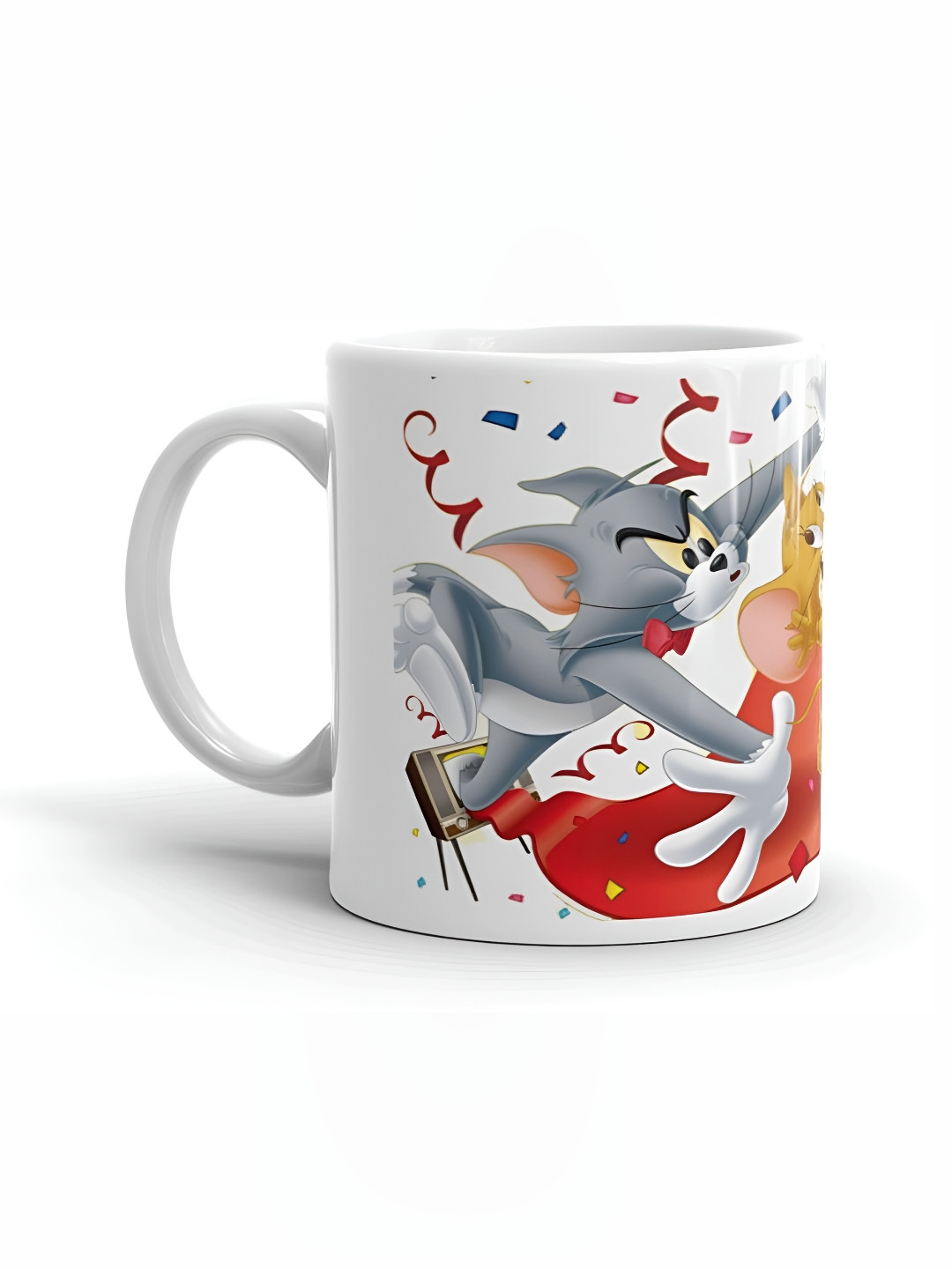 Mr UVD White & Red Tom And Jerry Printed Ceramic Glossy Mug - 350 ml