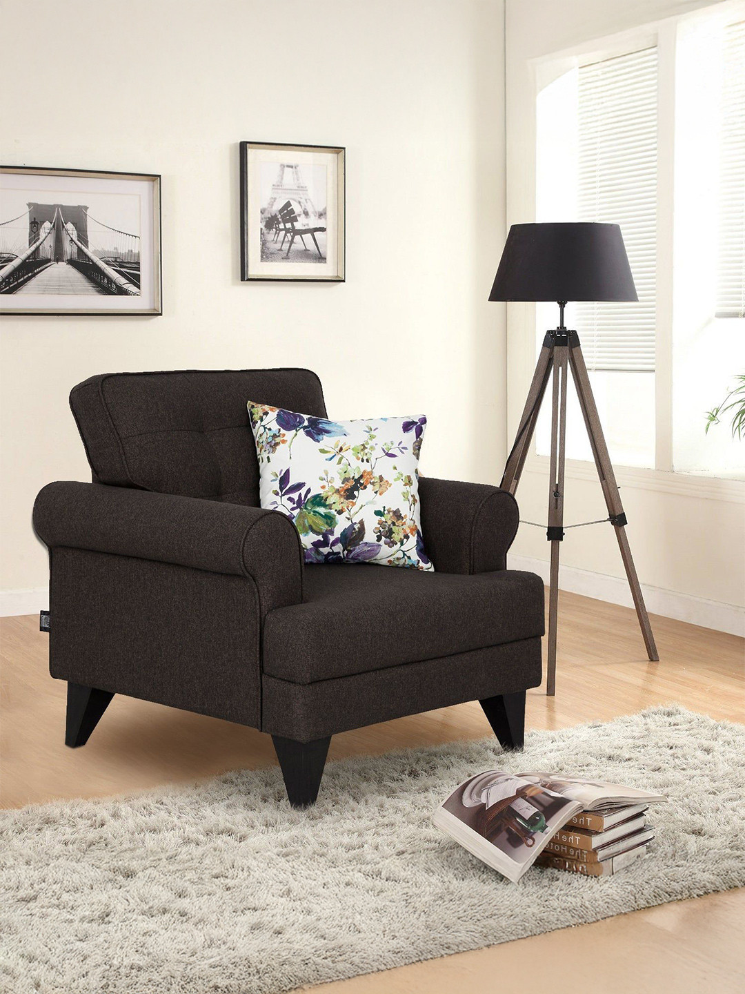 HomeTown Brown & White Durable 1-Seater Sofa