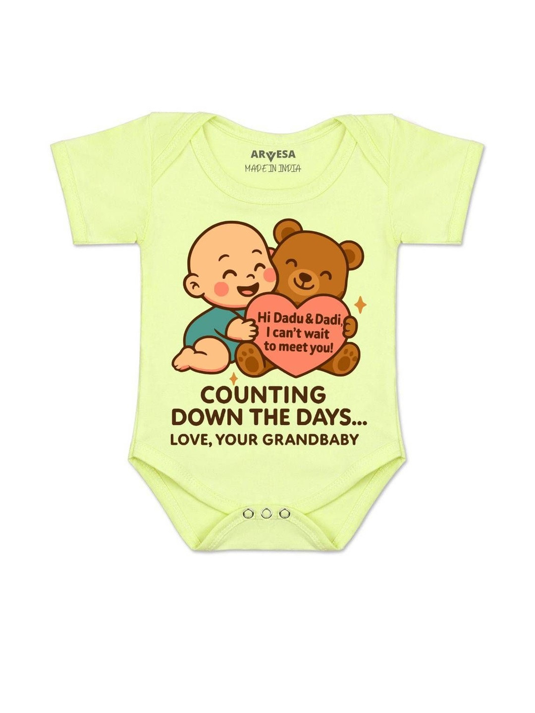 Arvesa Kids Dadu Dadi Cant Wait To Meet You Printed Romper