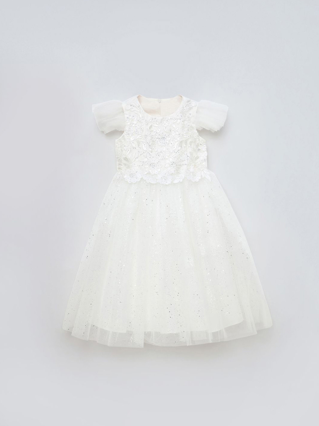 Blue Giraffe Girls Embellished Tulle Short Sleeves Fit & Flare Midi Dress